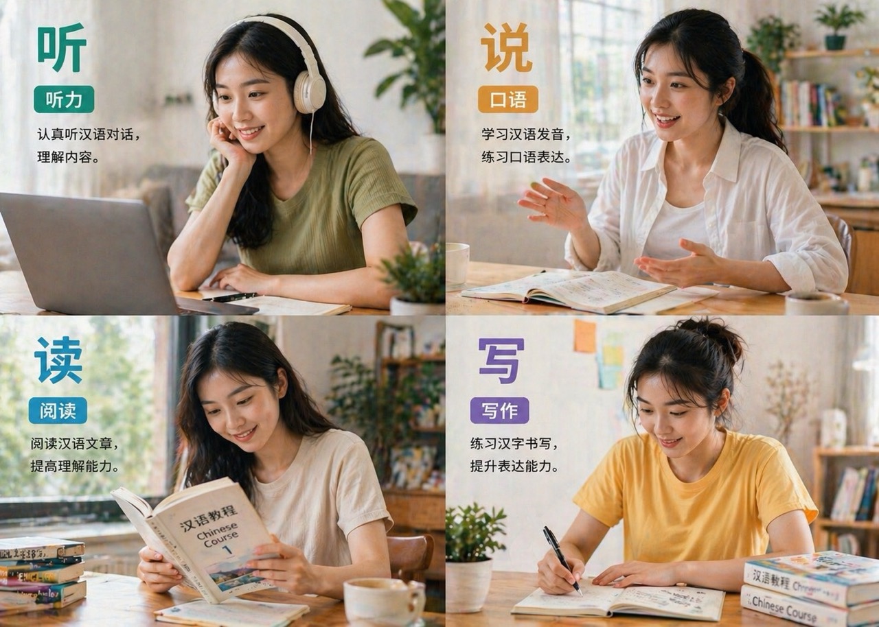 Happy Thai student studying Chinese